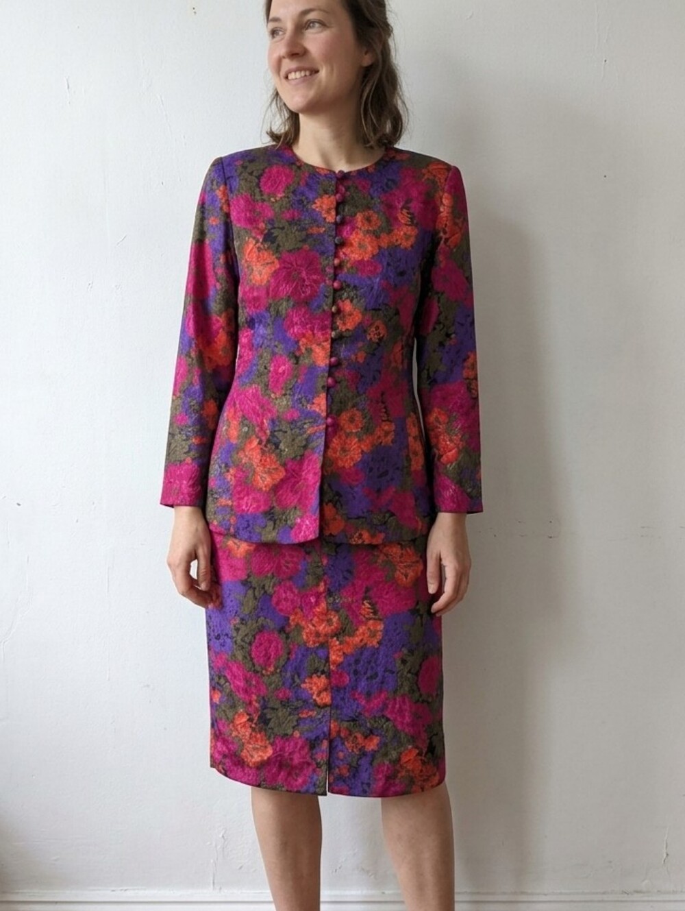 Vintage Town & Country Women's Floral‎ Skirt Suit Retro Eccentric Librarian